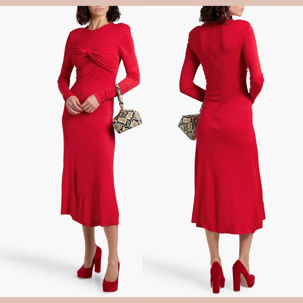 NEW‎ $248 Farm Rio [ Large ] Long Sleeve Twisted Cup Midi Dress in Red #J1989
